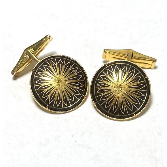 Cufflinks Damascene Black Gold Tone Men’s Accessories - Picture 1 of 5